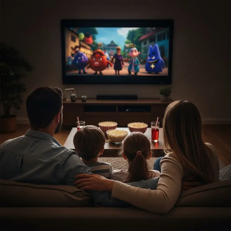Família feliz assistindo ao melhor IPTV em 4K da NEUCLUB IPTV